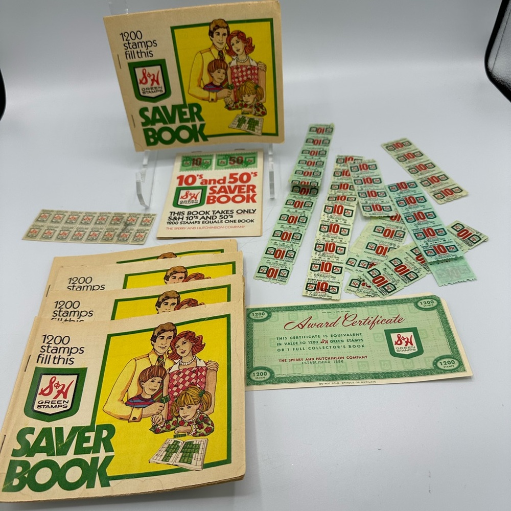 Vintage S & H Green Stamps Saver Books Filled Loose Stamps Certificate  Lot